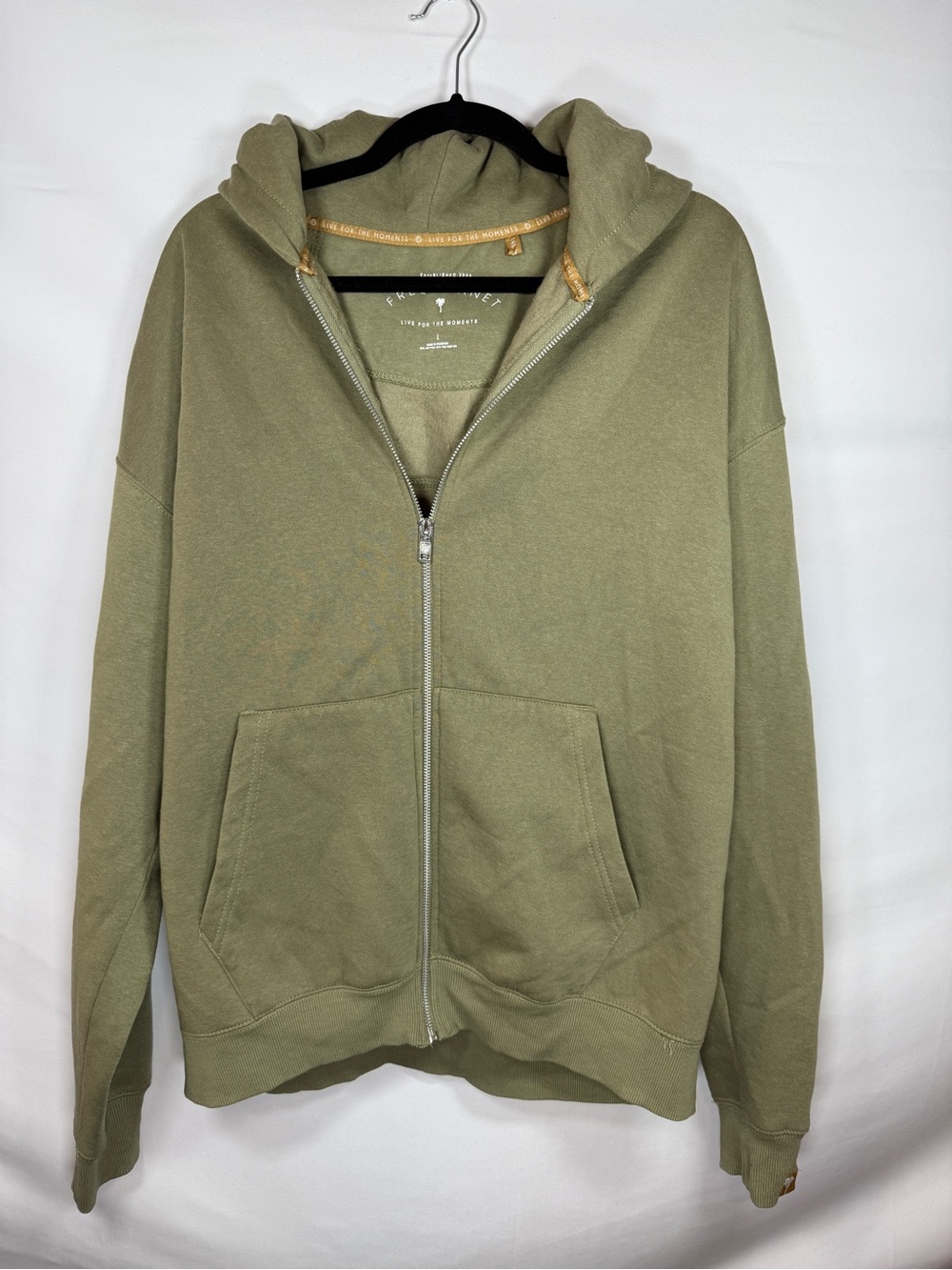 Free Planet Mens Size L Olive Green Full Zip Fleece Hoodie Jacket Sweatshirt
